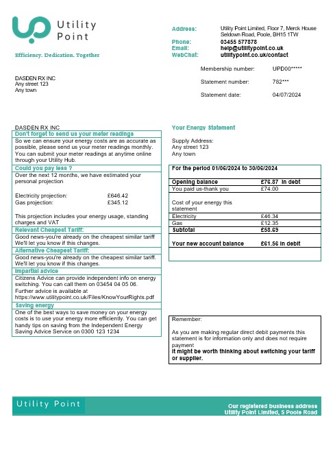 United Kingdom Utility Point business utility bill template in Word and PDF formats